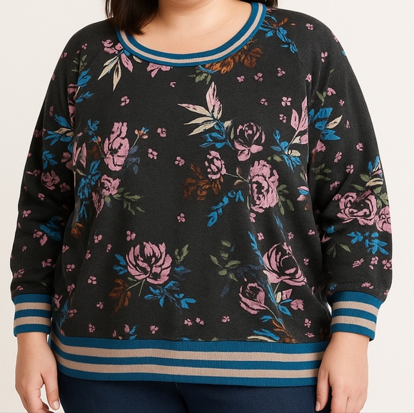 Torrid Women’s Floral Raglan Ribbed Trim Sweatshirt – Size 3X - Picture 1 of 4